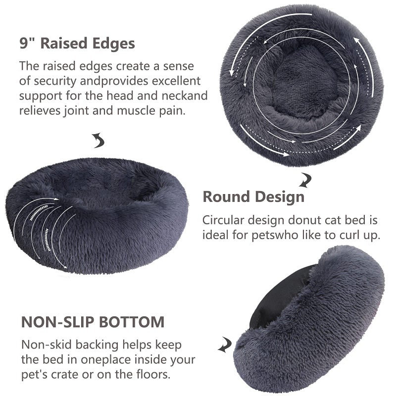nononfish Small Calming Dogs Bed for Small Dogs Anti-Anxiety Machine Washable Fluffy Luxury Anti-Slip Waterproof Mute Base Warming Cozy Soft Pet Puppy Round Bed - Image 5